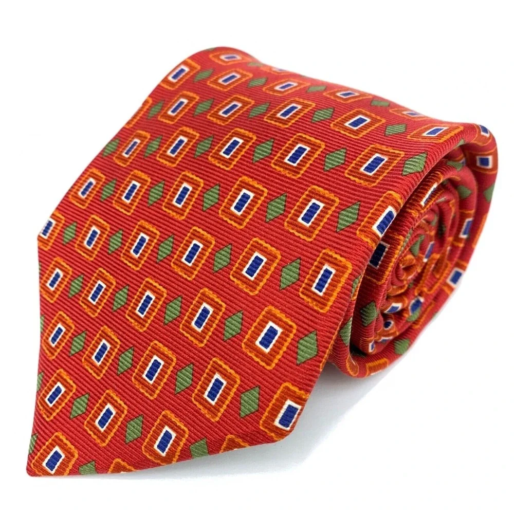 Brooks Brothers Makers Textured Tie Dark Orange Green White Blue Silk Necktie